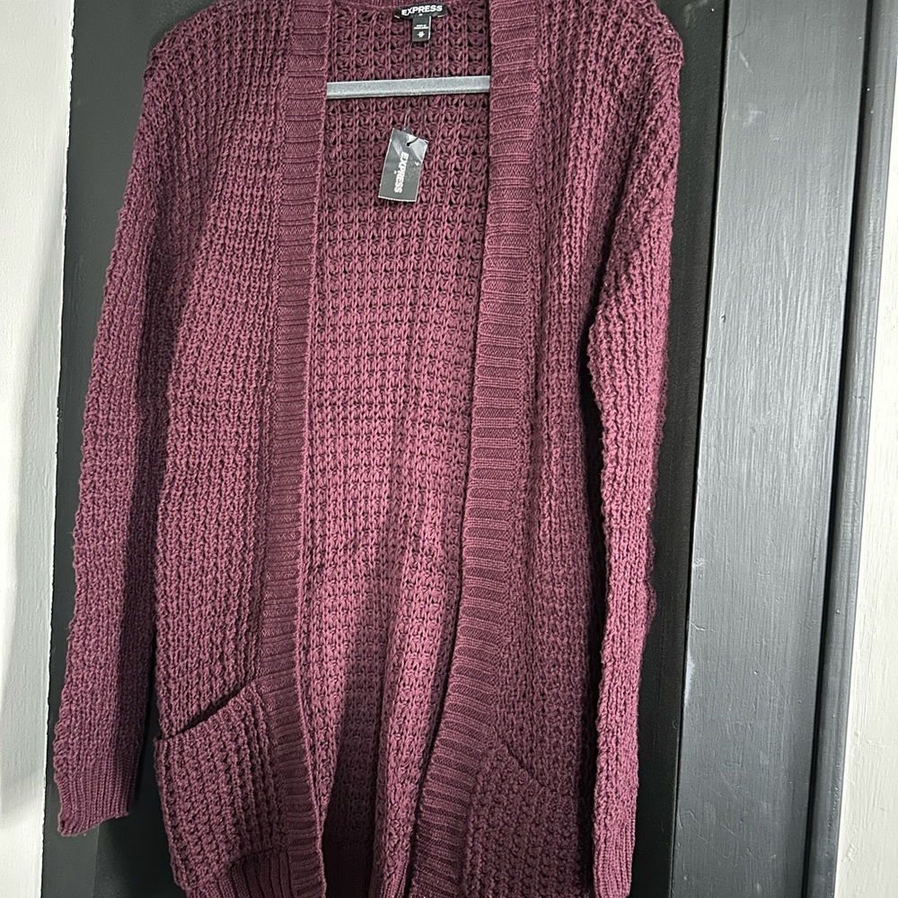 Express Maroon Textured Knit Cardigan
